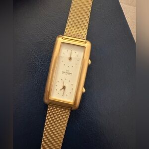 Skagen Gold Rectangular Watch with White Dial